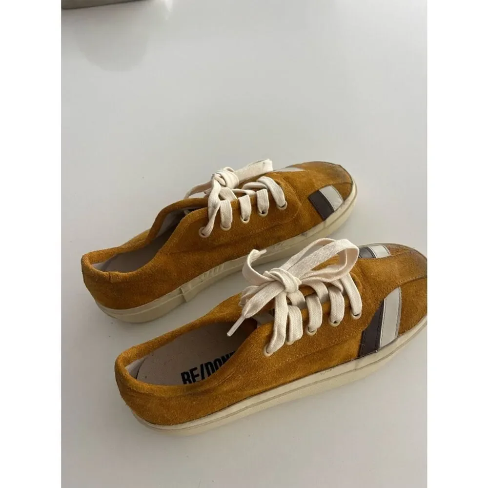 Re/Done 70’s low top striped brow suede sneakers athletic shoes size 6.5
